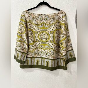 J. Crew Olive Patterned Silk Top
